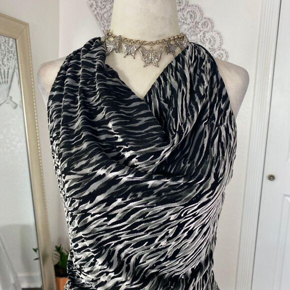 Express Early 2000’s Slinky Silver Black Zebra Velvet Sequin Halter Cami Top M - Picture 6 of 7